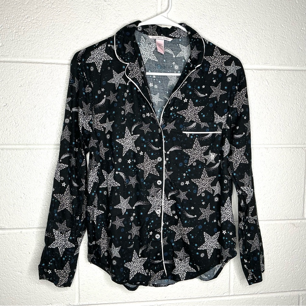 < Victoria's Secret Black and White Celestial Starry Pajama Top > - Picture 2 of 4